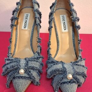 Steve Madden Blue Denim Heels with Bow Detail